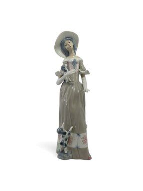 Casades Lady with Dog Puppies Porcelain Figurine Made in Spain Vintage 15"